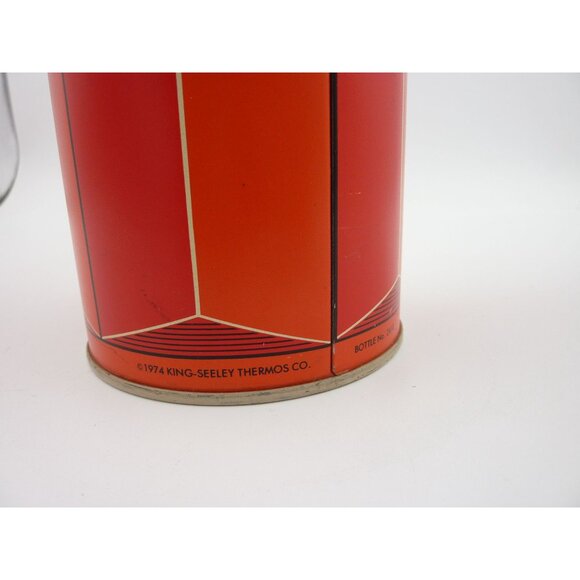Vintage 1974 King-Seeley Thermos #2410 Red Orange Metal USA Large Tall Hot Cold - Picture 5 of 11